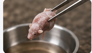 Aufgetautes Frostfutter wird mit einer Pinzette gehalten