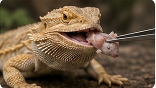 Reptil bekommt Frostfutter mit einer Pinzette angeboten
