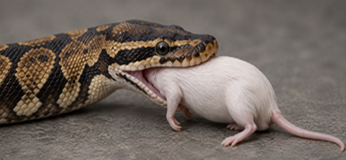 Schlange beim Fressen einer Futtermaus